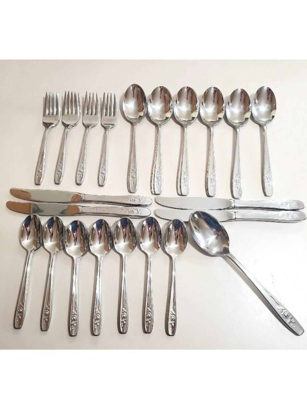Wallace Evening Rose Flatware 51pc Walco assorted stainless midcentury modern